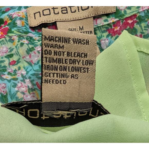 Notations Blouse Tank Top Set Floral Print Sheer Green Misses Size M New - Picture 11 of 12